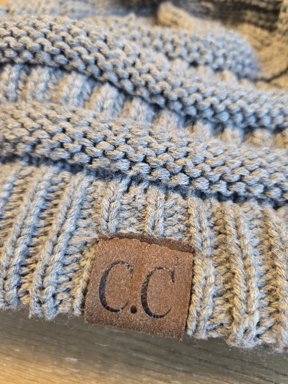 C.C Bundle Pom Knit Beanies - Cream & Gray - Picture 3 of 5